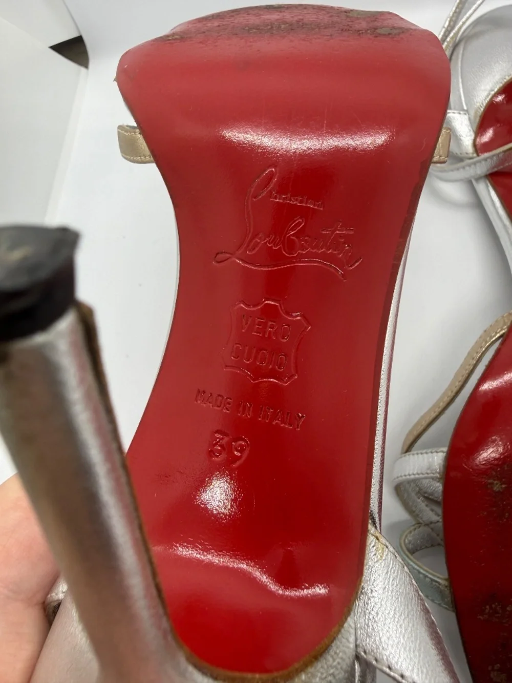 Christian Louboutin Silver Gold Mint Strappy Sandals 39
